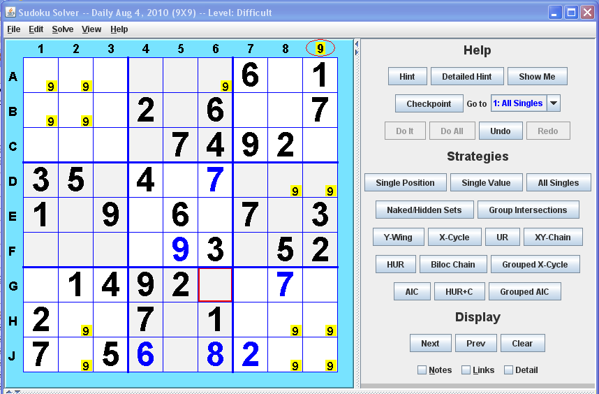 Sudoku Solver highlighting example