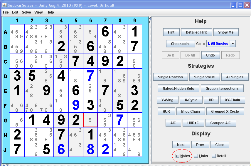 Sudoku Solver notes example